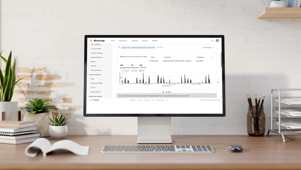 Illustration d'un PC avec une page statistique Docusign ouverte